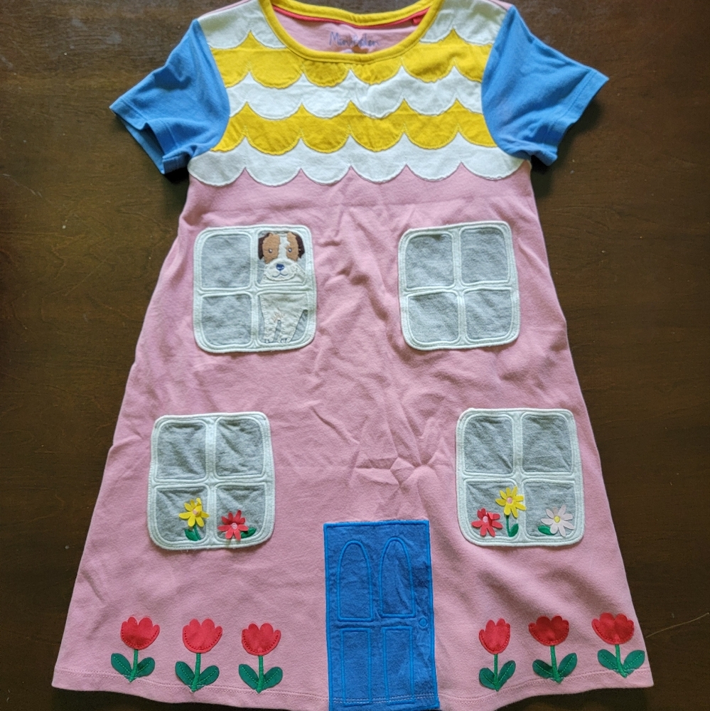 Mini Boden Doggie In The Window Dress With Flower Accents